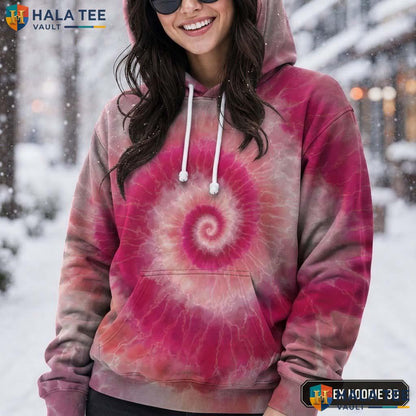 Pink White Tie Dye Hoodie Mens Unisex Rainbow Graphic Art Pullover Top AOP Hoodie