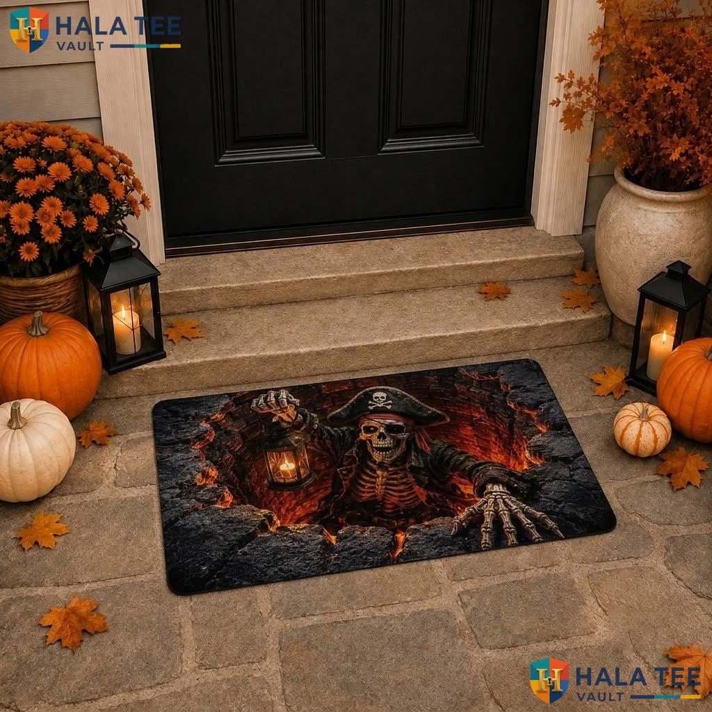 Pirate Skeleton 3D Halloween Doormat Lava Pit Optical Illusion Decor
