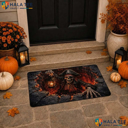Pirate Skeleton 3D Halloween Doormat Lava Pit Optical Illusion Decor