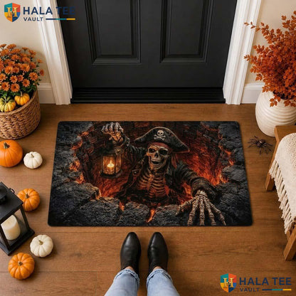 Pirate Skeleton 3D Halloween Front door mat Lava Pit Optical Illusion Decor