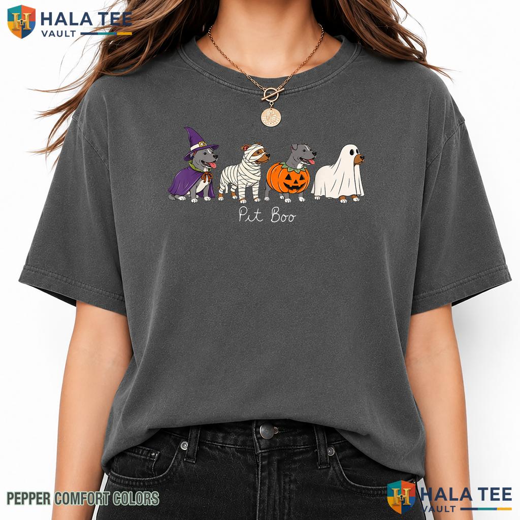 Pit Boo Pitbull Costume Garment-Dyed T-Shirt Cute Spooky Halloween