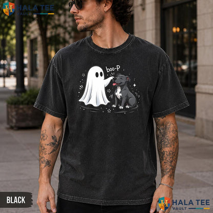 Pit Bull Ghost Washed T-Shirt Funny Spooky Halloween Dog Lover Apparel
