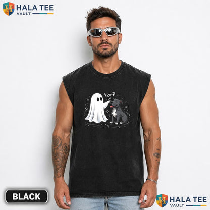 Pit Bull Ghost Streetwear Washed T-Shirt Funny Spooky Halloween Dog Lover Apparel