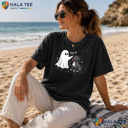 Pit Bull Ghost Heavyweight Washed Shirt Funny Spooky Halloween Dog Lover Apparel
