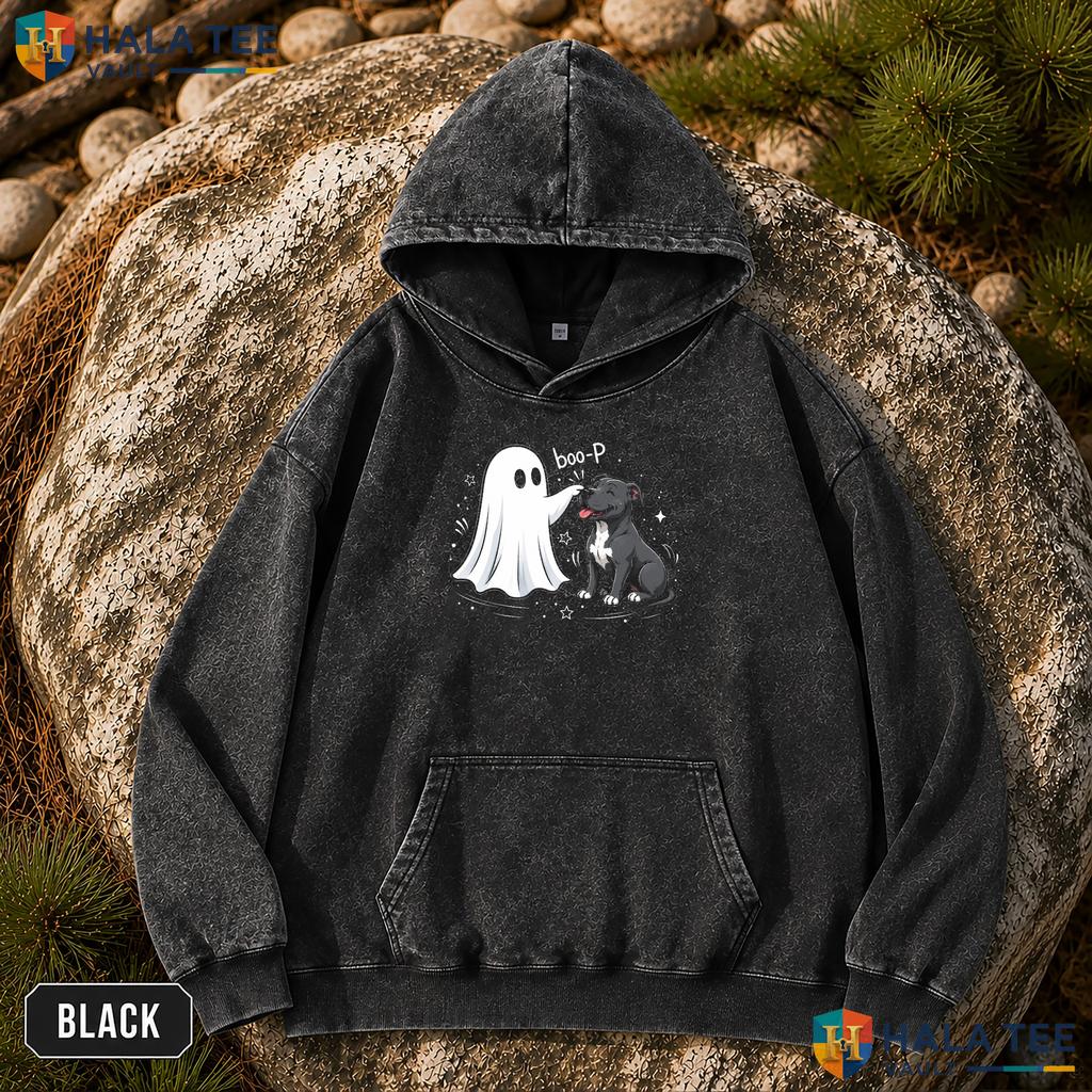 Pit Bull Ghost Vintage Washed Shirt Funny Spooky Halloween Dog Lover Apparel