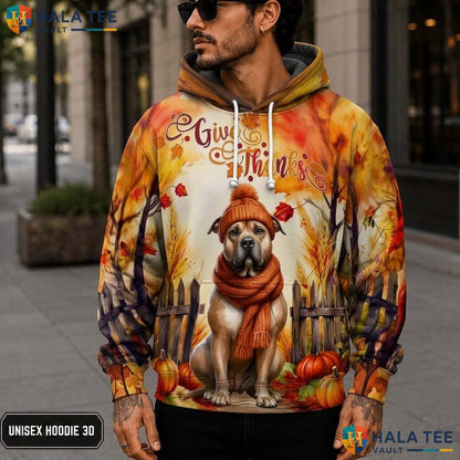 Pitbull Autumn Leaves Thanksgiving 3D Printed Hoodie Funny Pumpkins Apparel