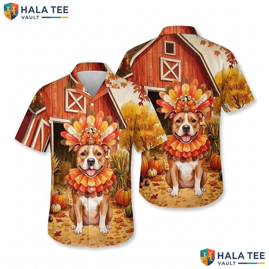 Pitbull Costume Thanksgiving Hawaiian Shirt Dog In Turkey Fall Mens
