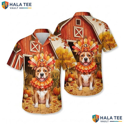 Pitbull Costume Thanksgiving Hawaiian Shirt Dog In Turkey Fall Mens