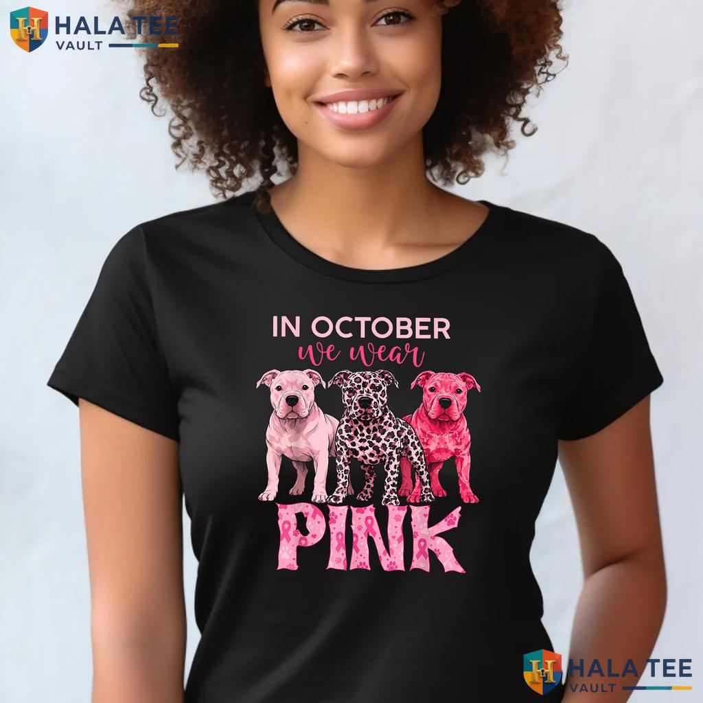 Pitbull Dog Breast Cancer T-Shirt October We Wear Pink Awareness