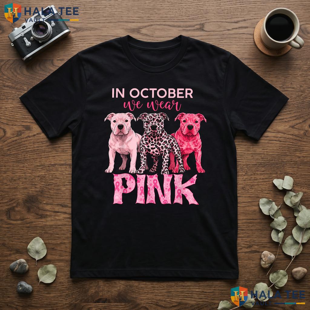 Pitbull Dog Breast Cancer T-Shirt October We Wear Pink Awareness Adult