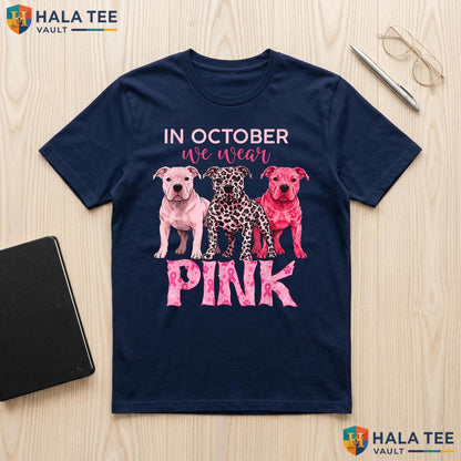 Pitbull Dog Breast Cancer T-Shirt October We Wear Pink Awareness Adult