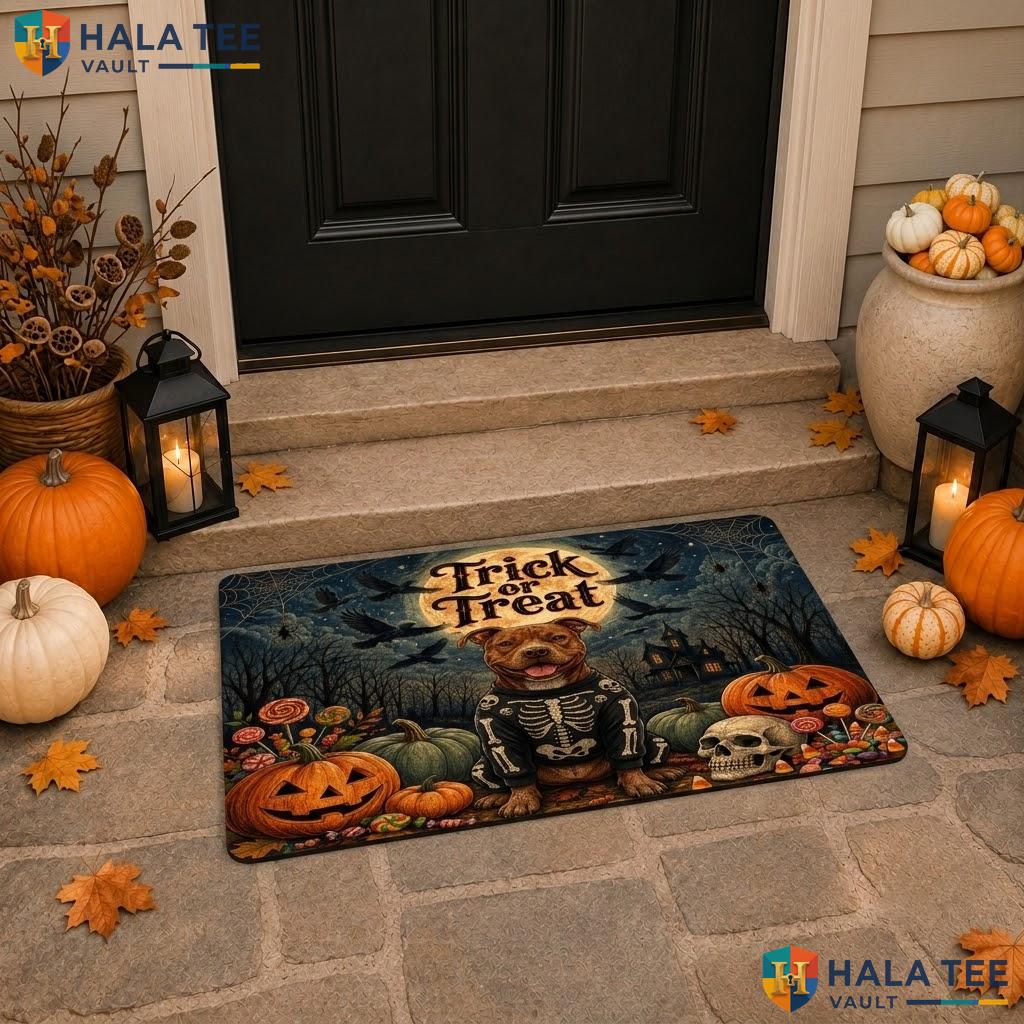 Pitbull Dog Halloween Doormat Holiday Goth Non Slip Spooky Welcome Rug