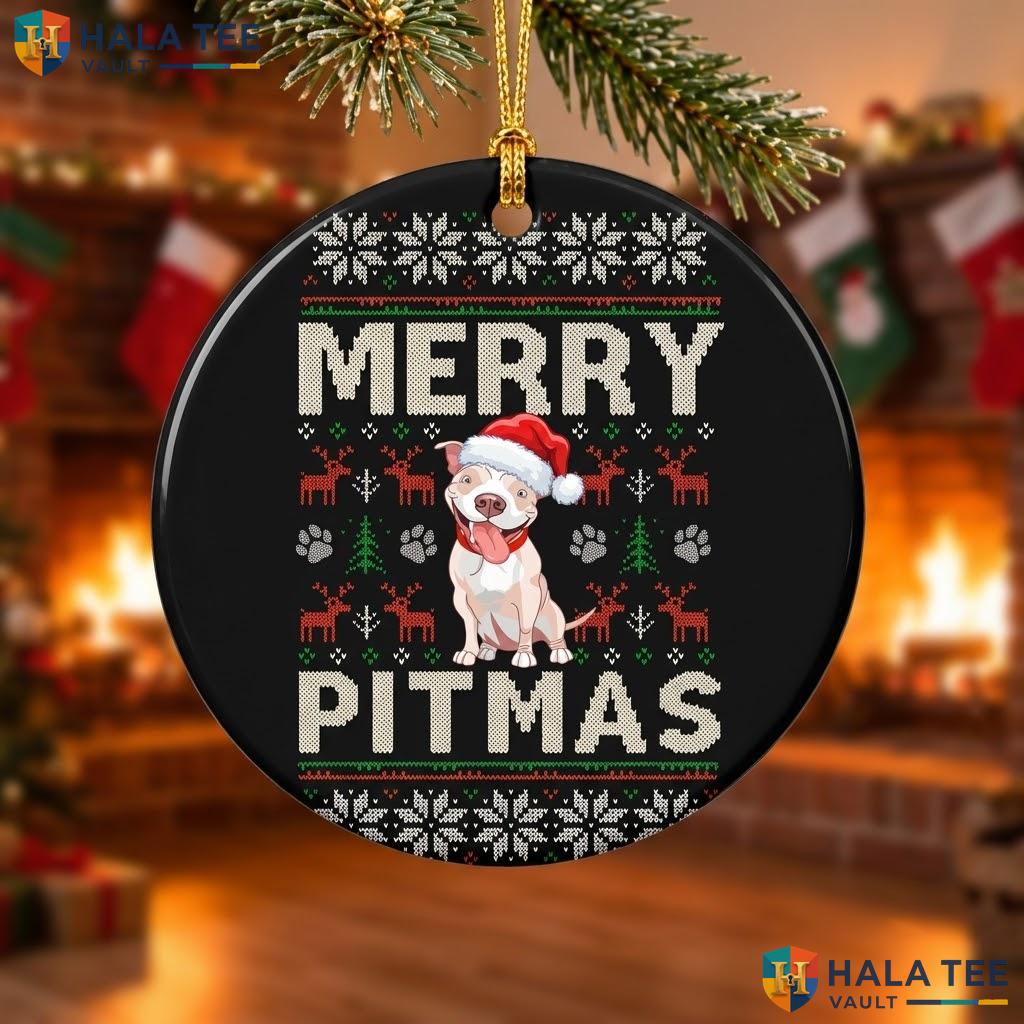 Pitbull Merry Pitmas Christmas Ornament Funny Dog Lover Holiday Decor