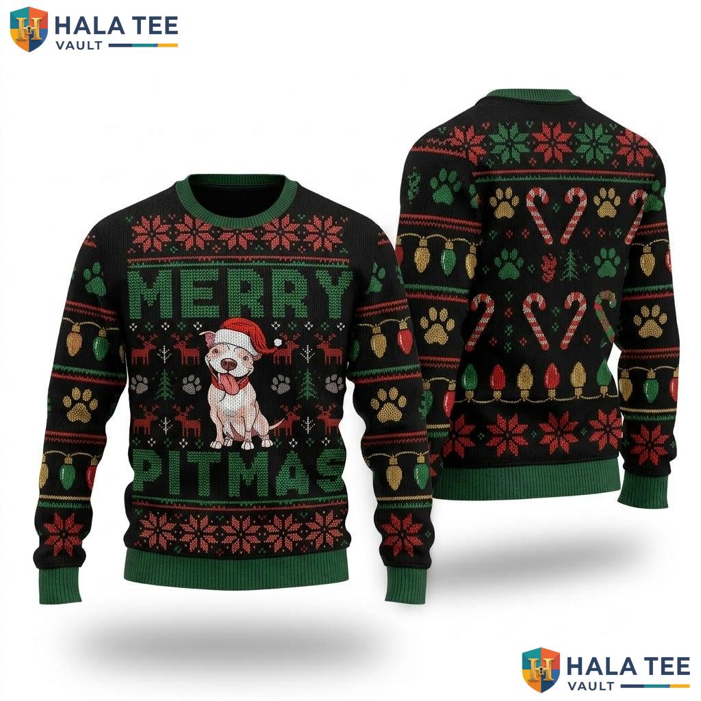 Pitbull Merry Pitmas Ugly Christmas Sweater Funny Dog Lover Holiday
