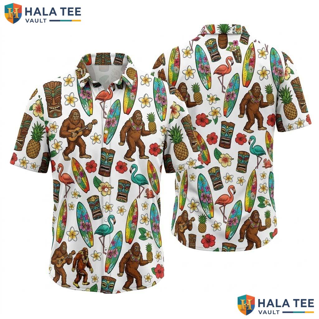 Playful Ape Guitar Hawaiian Shirt Vibrant Tropical Short Sleeve Button Down