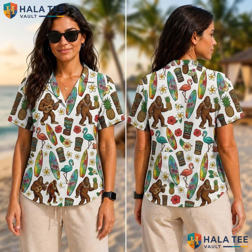 Playful Ape Guitar Tropical Shirt Vibrant Tropical Short Sleeve Button Down