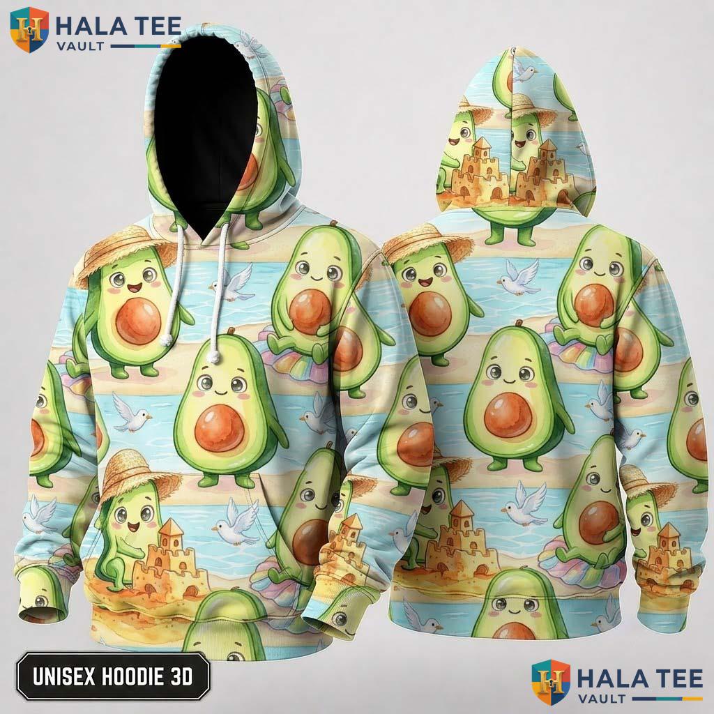 Playful Avocado Beach Thanksgiving 3D Hoodie Fun Summer Cheerful Top