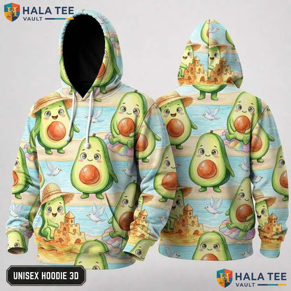 Playful Avocado Beach Thanksgiving 3D Hoodie Fun Summer Cheerful Top