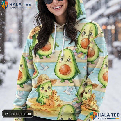 Playful Avocado Beach Thanksgiving 3D Printed Hoodie Fun Summer Cheerful Top