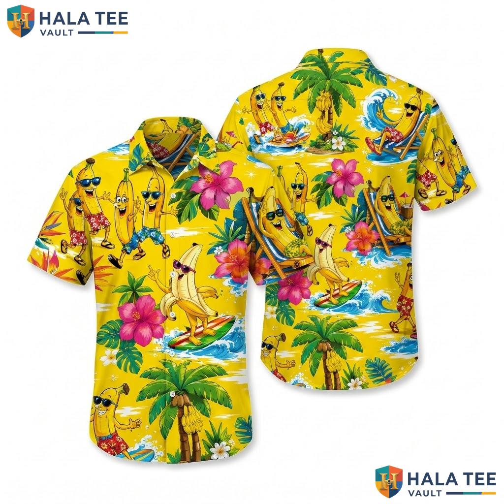 Playful Banana Hawaiian Shirt Multicoloured Summer Button Down Mens Top