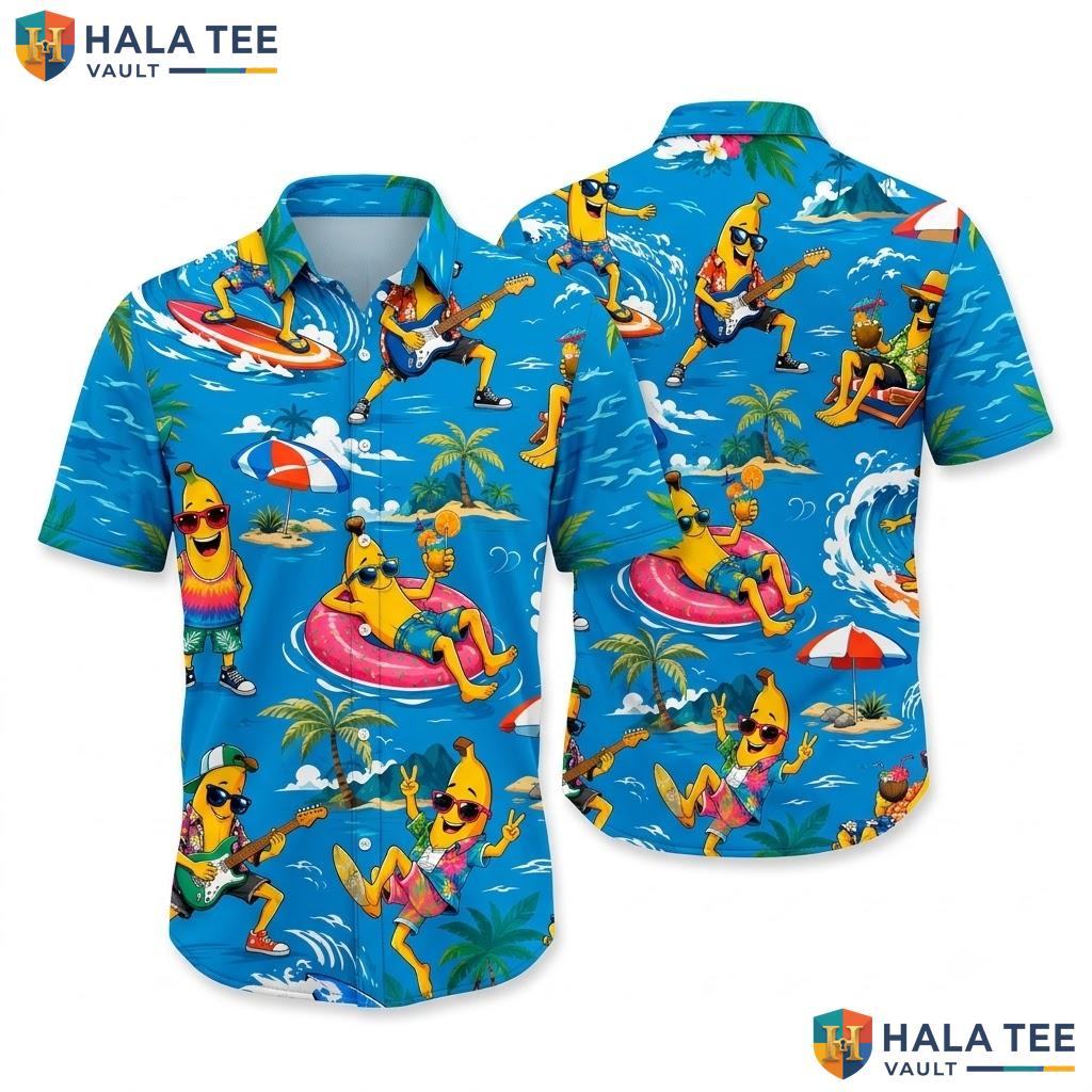 Playful Banana Summer Hawaiian Shirt Vibrant Tropical Cartoon Character