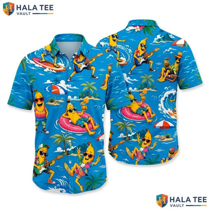 Playful Banana Summer Hawaiian Shirt Vibrant Tropical Cartoon Character