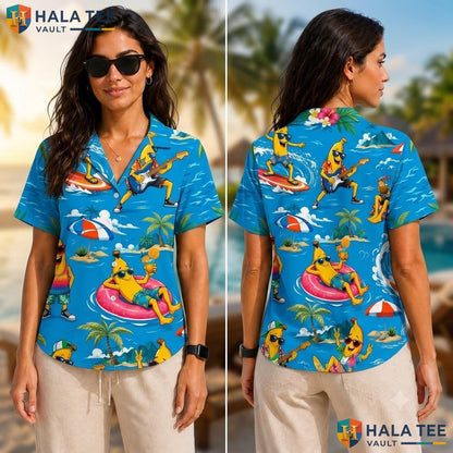 Playful Banana Summer Hawaiian Shirt Vibrant Tropical Cartoon Character Adult
