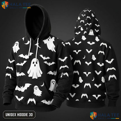 Playful Bat Ghost Graphic 3D Hoodie Trendy Casual Halloween Streetwear