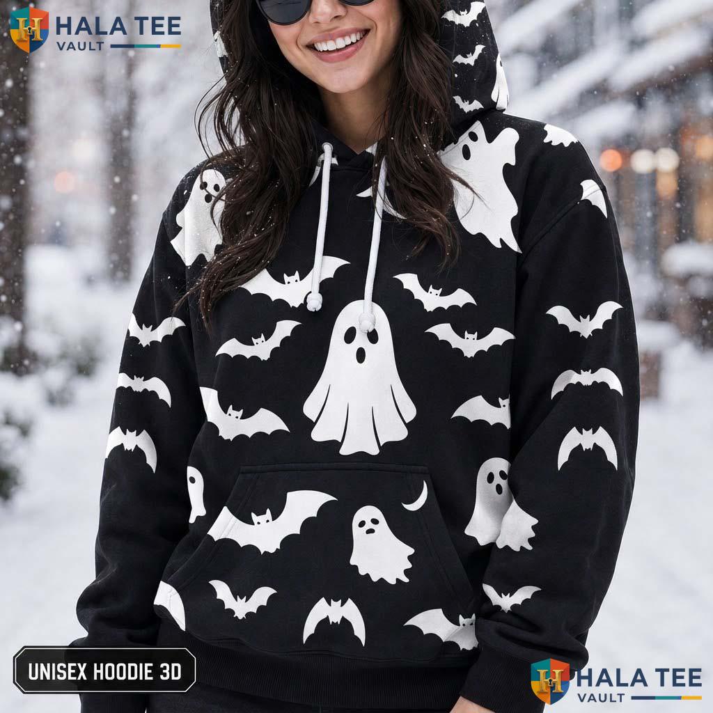 Playful Bat Ghost Graphic 3D Printed Hoodie Trendy Casual Halloween Streetwear