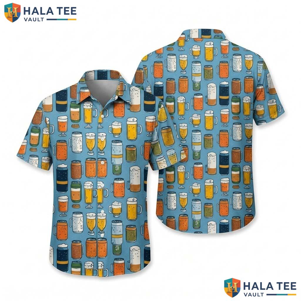 Playful Beer Lover Hawaiian Shirt Fun Beer Mug Design Casual Summer Button Up