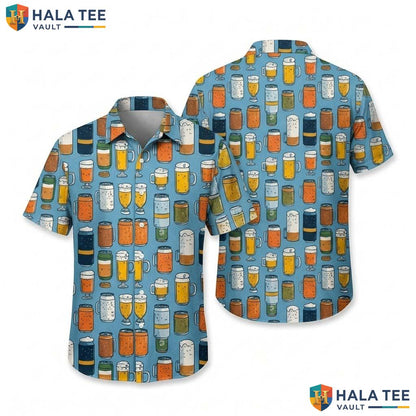 Playful Beer Lover Hawaiian Shirt Fun Beer Mug Design Casual Summer Button Up