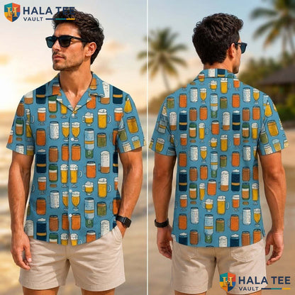 Playful Beer Lover Tropical Shirt Fun Beer Mug Design Casual Summer Button Up