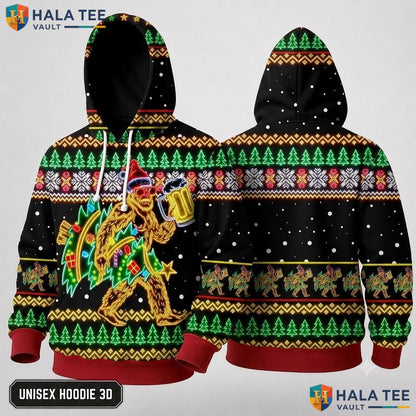 Playful Bigfoot Holiday Xmas 3D Hoodie Funny Festive Pullover Top