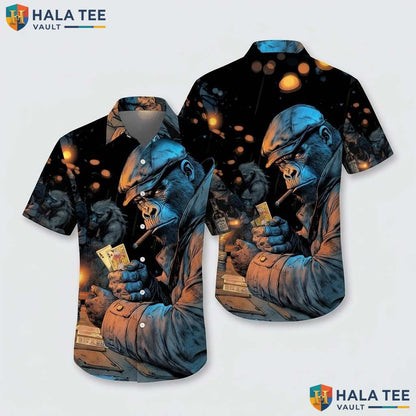 Playful Chimpanzee Aloha Shirt Mens Novelty Print Casual Button Up Top