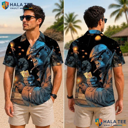 Playful Chimpanzee Tropical Shirt Mens Novelty Print Casual Button Up Top