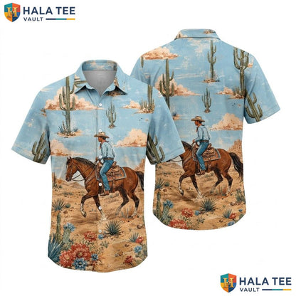 Playful Cowboy Hawaiian Shirt Vibrant Desert Graphic Mens Summer Top