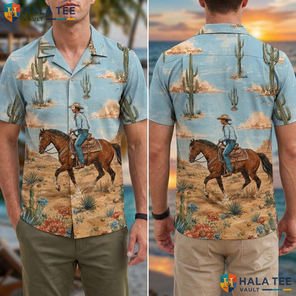 Playful Cowboy Hawaiian Shirt Vibrant Desert Graphic Mens Summer Top Adult