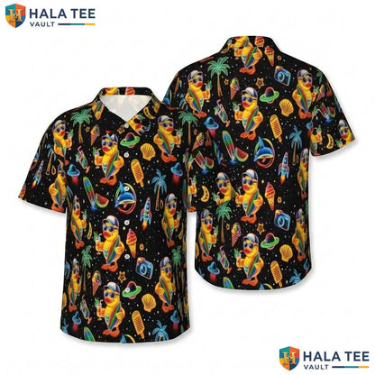 Playful Duck Tropical Hawaiian Shirt Funny Vacation Short Sleeve Button Down