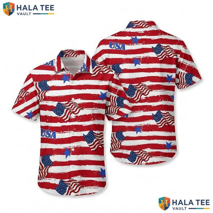 Playful Eagle Hawaiian Shirt American Flag Button Down Top For Boys Summer