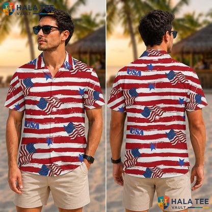 Playful Eagle Tropical Shirt American Flag Button Down Top For Boys Summer