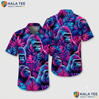 Playful Gorilla Hawaiian Shirt Colorful Tropical Festival Goer Beach Top