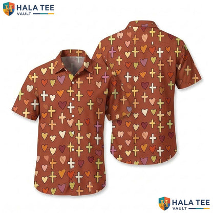 Playful Heart Pattern Hawaiian Shirt Faith Lover Casual Summer Button Up Top
