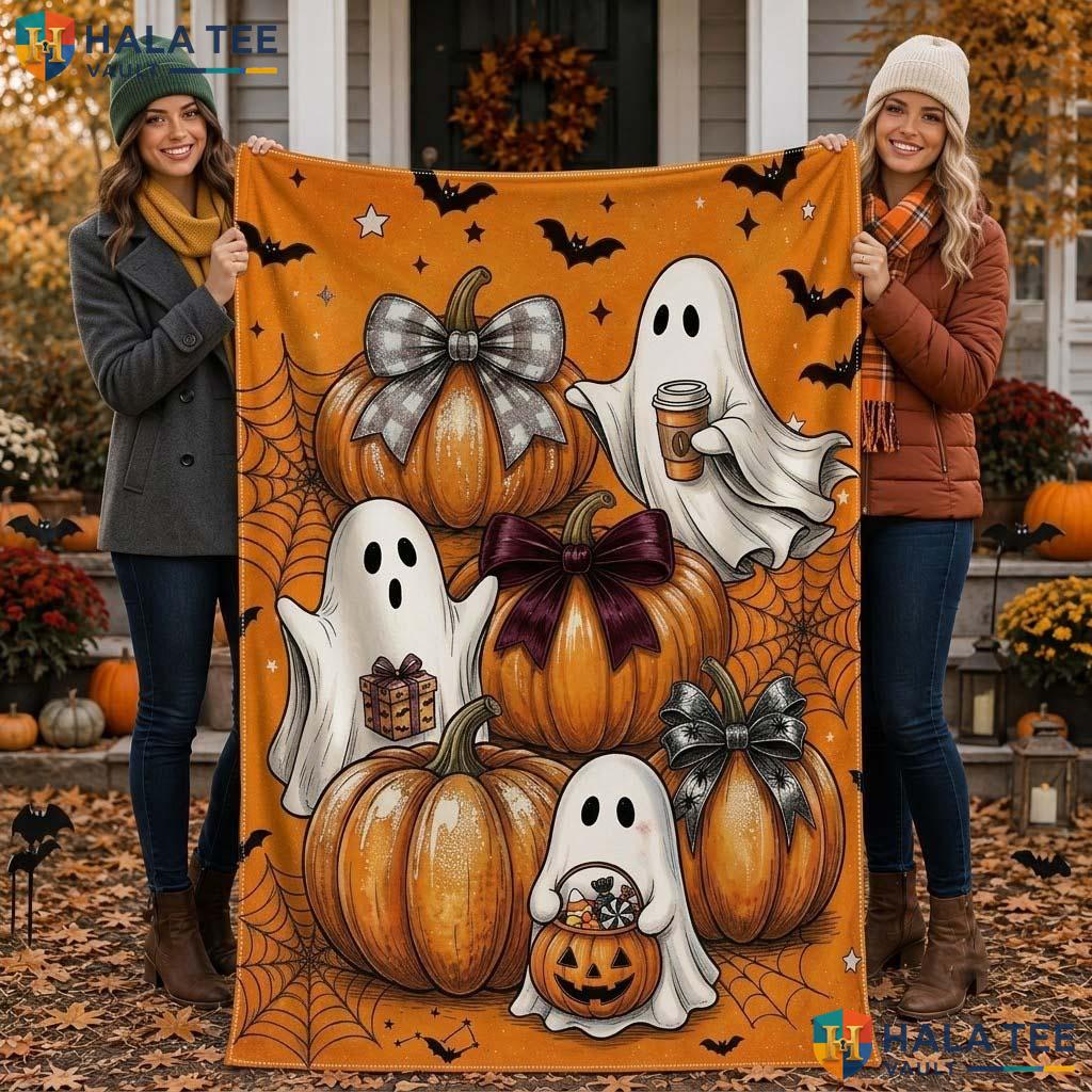 Playful Kids Halloween Blanket Custom Name Spooky Ghost Family Fleece