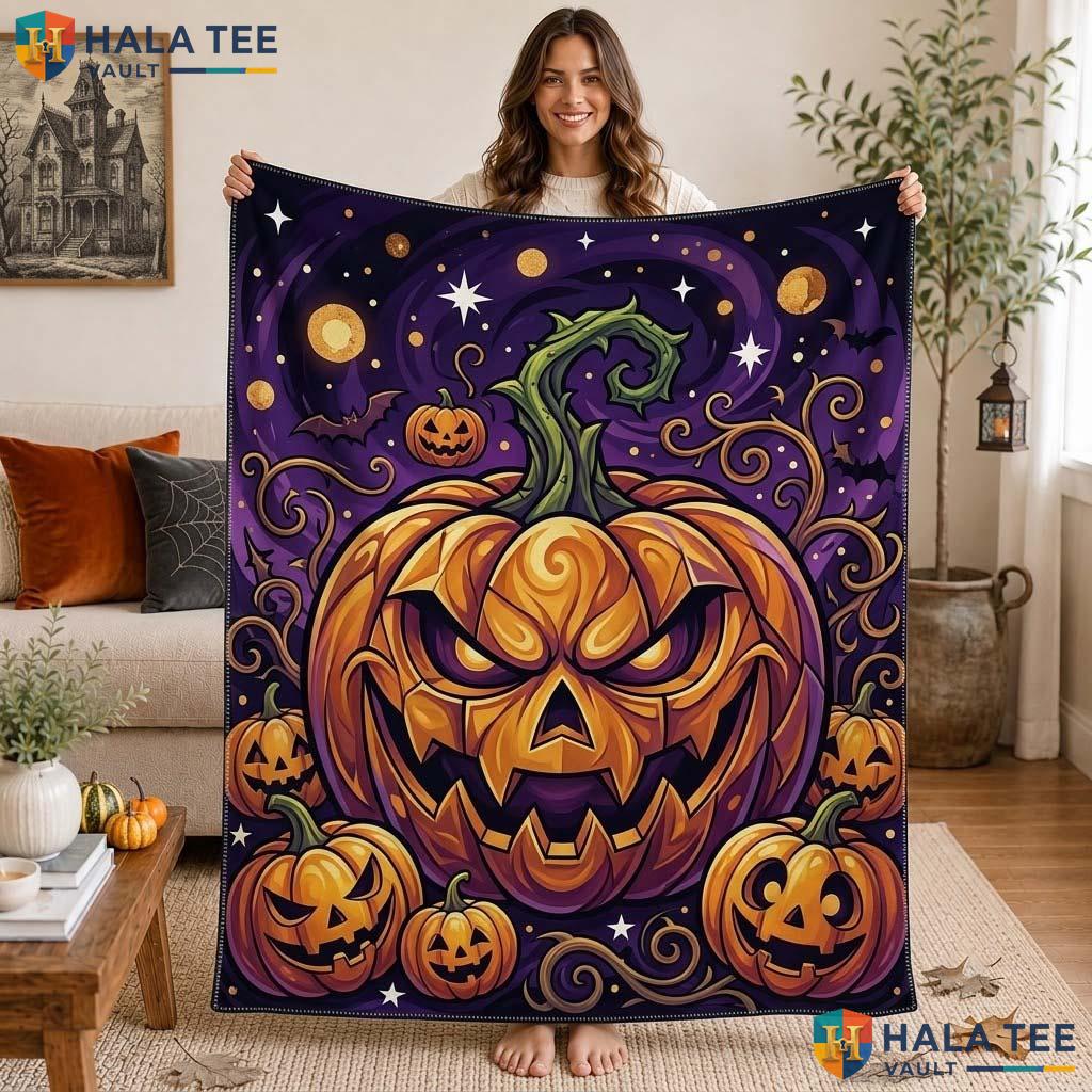 Playful Lantern Halloween Blanket Custom Name Kids Cozy Ghost Throw