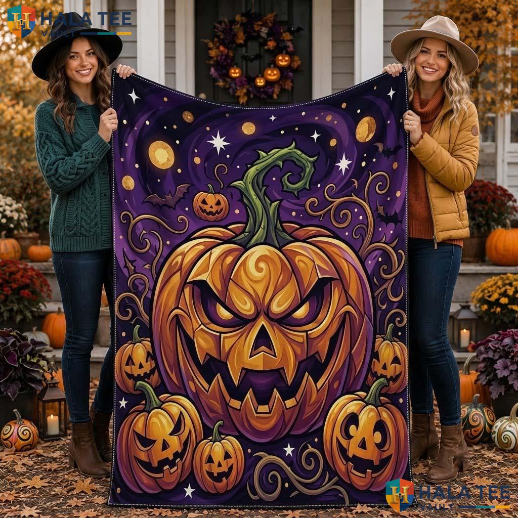 Playful Lantern Halloween Blanket Custom Name Kids Cozy Ghost Throw