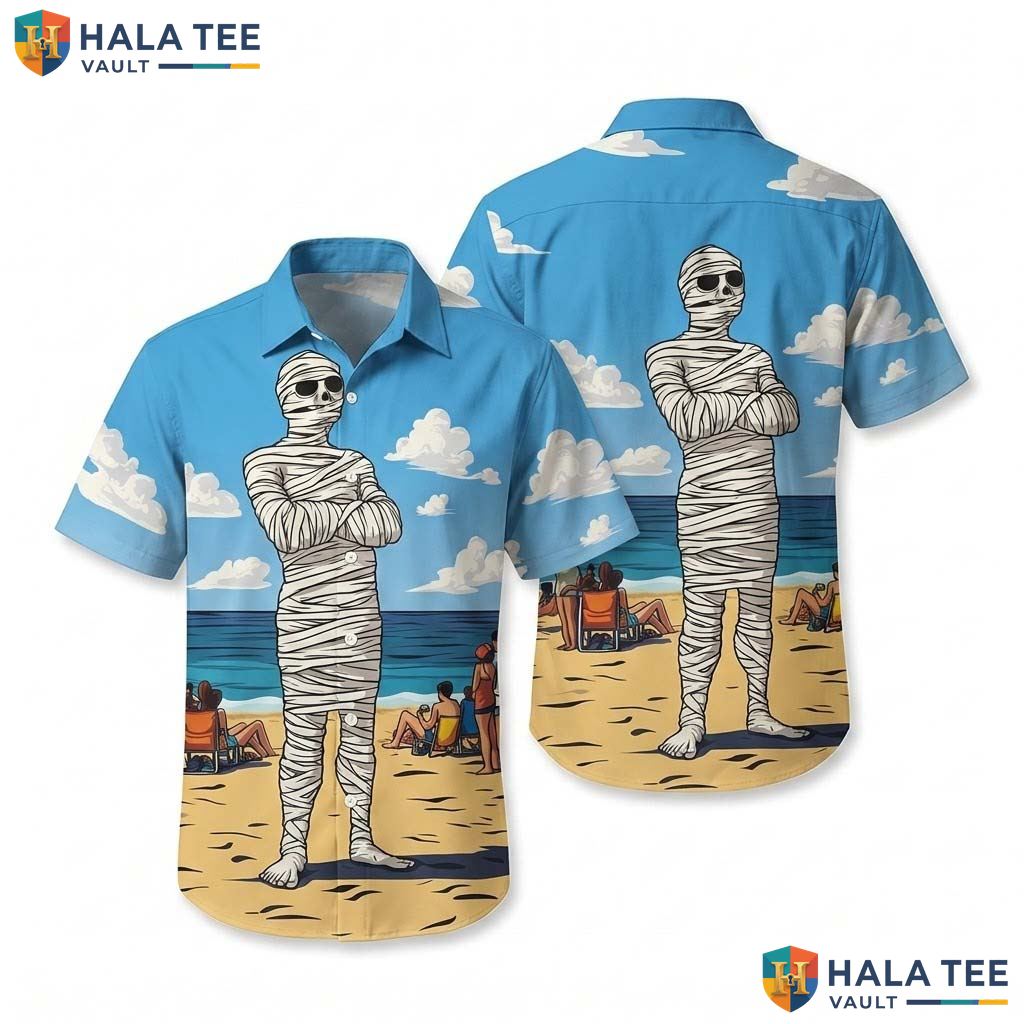 Playful Mummy Beach Hawaiian Shirt Funny Graphic Casual Summer Button Down