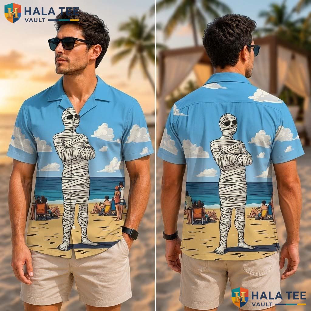 Playful Mummy Beach Tropical Shirt Funny Graphic Casual Summer Button Down