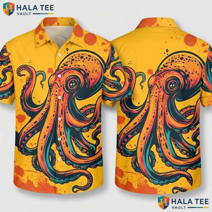 Playful Octopus Hawaiian Shirt Funny Graphic Mens Casual Button Up Top