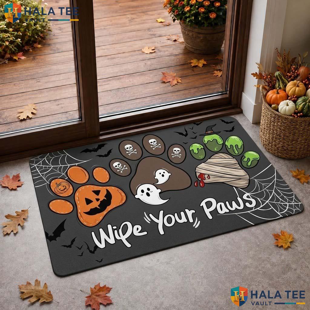 Playful Paw Halloween Doormat Wipe Your Paws Entrance Rug Entryway Decor