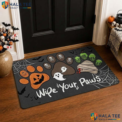Playful Paw Halloween Front door mat Wipe Your Paws Entrance Rug Entryway Decor